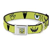 Monsters Inc Mike Icons Greens Black White Dog Collar Seatbelt Buckle 18 to 32 Inch Wide