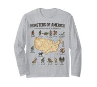 Monsters of America Cryptid Map United States Folklore Long Sleeve T-Shirt