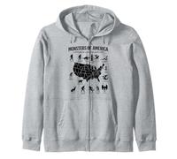 Monsters Of America Cryptid Map United States Folklore Zip Hoodie