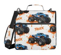 Monsters Truck Boys 1.5 Inch 3 Ringing Zippered Binder Bag with Handle and Removable Shoulder Strap Easy to Carry Document Binder Organizer for Middle Student