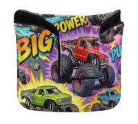monsters Trucks Big Power Comic Style Seamless Pattern Golf Mallet Putter Cover Magnetic Golf Putter Headcover for Men and Women Waterproof PU Leather