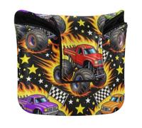 monsters Trucks Big Power Comic Style Seamless Pattern Square Mallet Putter Cover with Magnetic Closure Putter Headcovers for Mallets and Square PU Leather
