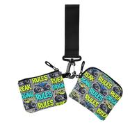 Monsters Trucks Big Power Comic Style Seamless Pattern Women's Card Cases Change Holder Compact Size Wristlet Wallet Key Holder with Wristlet Strap for Woman 2 Packs