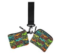 Monsters Trucks Big Power Comic Style Seamless Pattern Women's Coin Purses Card Cases Mini Fashion Card Wallet Money Organizer with Zipper Pocket for Work Travel 2 Pcs