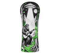 Monsters UFO Alien Print Guitar Forests Art Golf Club Head Covers Premium Leather Accessories with Number Tag for Driver Hybrid and Fairway Woods