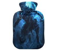 Monsters Wolf Cool Blue Flame hot-Water Bottle with Soft Cover, 1L hotwater Bag for Arthritis, Arthritis