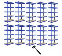 10 x Blue Racking Bay Unit 5 Tier Heavy Duty Steel Metal 200kg capacity Per Shelf Garage Shelves Storage Warehouse Shed Workshop Boltless Shelving 120 x 50 x 180cm Free Rubber Mallet