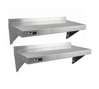 2 x KuKoo Commercial Stainless Steel Kitchen Wall Shelf Catering Corrosion Resistant & Free Microfiber Cloths 1000mm x 300mm