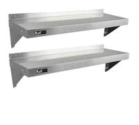 2 x KuKoo Commercial Stainless Steel Kitchen Wall Shelf Catering Corrosion Resistant & Free Microfiber Cloths 1250mm x 300mm