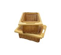 MonsterShop 2 X Pull Out Wicker Basket Drawer 400mm Kitchen Storage Solution 100% Handmade Rattan Free Fixing Kit