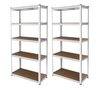 2x 5-tier White Racking Units Heavy Duty Storage Shelf Garage Warehouse Shed