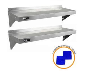 MonsterShop 2Xkukoo Commercial Stainless Steel Shelves Kitchen Wall Shelf Catering Corrosion Resistant Free Microfiber Cloths 1250mmx300mm