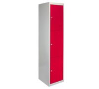 MonsterShop 3 Door Metal Storage Lockers, Flatpacked Red & Grey Steel Lockable Unit, Gym Changing School Staff Red