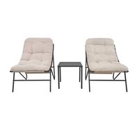 Garden Bistro Set Grey 3PC Outdoor Furniture 2 Chairs Cream Cushions Table