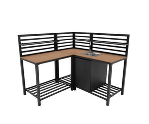 MonsterShop 3 Piece Outdoor Kitchen With Sink Modular Corner Unit Aluminium Wood Countertops
