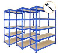 MonsterShop 3 X Blue Racking Bay Unit 5 Tier Heavy Duty Steel Metal 200Kg Capacity Per Shelf Garage Shelves Storage