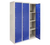 Monstershop 3 x Metal Storage Lockers - Four Doors, Blue - Flatpack Monstershop Blue