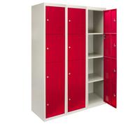 MonsterShop 3 x Metal Lockers, 4 Door Storage, Blue & Grey Metal Lockable Unit, School Staff Gym Changing Room Red