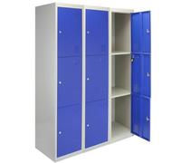 MonsterShop 3 X Metal Storage Lockers - Three Doors, Blue - Flatpack