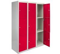 MonsterShop 3 X Metal Storage Lockers - Three Doors, Red - Flatpack