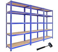T-Rax Pack of 3 Garage Shelving Units 5 Tier Heavy Duty Rack for Storage Steel Utility Shelves Metal & MDF Boltless Racking Assembly System 180cm x 90cm x 45cm 4200KG Capacity 280KG Per Shelf Blue