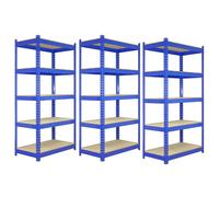 3 x Q-Rax Blue Metal Racking Units 120 x 50 x 180cm - 5 tier storage bay garage and warehouse storage FREE Rubber Mallet