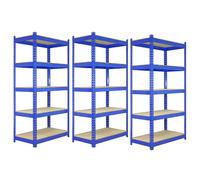 3 x Blue Racking Unit 5 Tier Garage Storage Warehouse Shelving 120x50x180cm