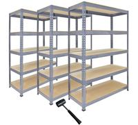 3 x Grey Racking Unit 5 Tier Garage Storage Warehouse Shelving 120x50x180cm