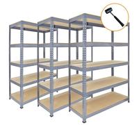 MonsterShop Garage Shelving Storage 5 Tier Heavy Duty Racking 200Kg/shelf, Q-Rax Grey 90Cm X 182.5Cm X 50Cm