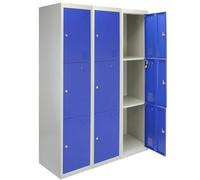 MonsterShop 3 x Storage Filing Locker Cabinet Metal 3 Door Flat-Packed Blue And Grey Steel Lockable Furniture Unit Staff Gym School Changing