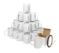 Blank Sublimation Mugs 36 Pack White Ceramic Polymer Coated 11oz Large AAA Grade Cup With Handle & Presentation Gift Boxes & Heat Tape Roll 22m Long x 0.5cm Wide Tea Coffee Microwave Dishwasher Safe