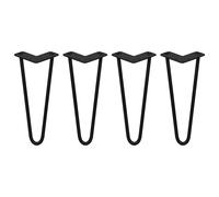 SkiSki Hairpin Table Legs 12” 30cm Pack of 4 Black Heavy Duty 12mm Thick Steel 2 Prong 300kg Load Capacity DIY Furniture Glide Discs Floor Protectors & Screws Included