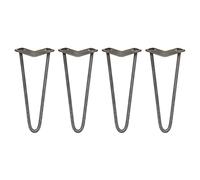 Monster Shop SKISKI LEGS 4 x Hairpin Legs/Hair Pin Legs Set Furniture Desk Bench Chair Table 12" 2 Prong 12mm Raw Steel & Protector Feet…