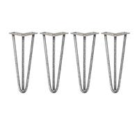 SKISKI LEGS 4 x Hairpin Legs / Hair Pin Legs Set Furniture Desk Bench Chair Table 12" 3 Prong 12mm Raw Steel & Protector Feet
