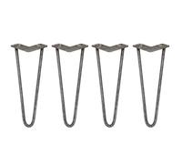 SkiSki 4 x 14" Hairpin Legs - 2 Prong - 12mm - Raw Steel