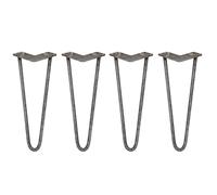 SkiSki 4 x 14" Hairpin Legs - 2 Prong - 12mm - Raw Steel