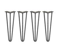 SkiSki Hairpin Table Legs 16” 41cm Pack of 4 Raw Steel Heavy Duty 12mm Thick Steel 3 Prong 300kg Load Capacity DIY Furniture Glide Discs Floor Protectors & Screws Included