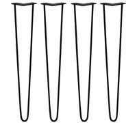 SkiSki Hairpin Table Legs 28” 71cm Pack of 4 Black Heavy Duty 10mm Thick Steel 2 Prong 300kg Load Capacity DIY Furniture Glide Discs Floor Protectors & Screws Included