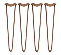Monster Shop SkiSki Hairpin Table Legs 28” 71cm Pack of 4 Antique Copper Heavy Duty 12mm Thick Steel 2 Prong 300kg Load Capacity DIY Furniture Glide Discs Floor Protectors & Screws Included