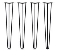 SkiSki Hairpin Table Legs 28” 71cm Pack of 4 Black Heavy Duty 10mm Thick Steel 3 Prong 300kg Load Capacity DIY Furniture Glide Discs Floor Protectors & Screws Included
