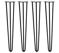 SkiSki Hairpin Table Legs 28” 71cm Pack of 4 Black Heavy Duty 12mm Thick Steel 3 Prong 300kg Load Capacity DIY Furniture Glide Discs Floor Protectors & Screws Included
