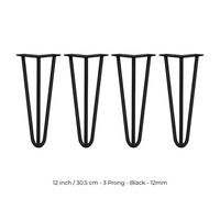 MonsterShop 4 X Hairpin Leg - 12 - Black - 3 Prong - 12M