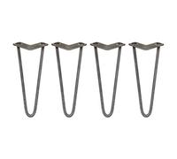 Monster Shop SKISKI LEGS 4 x Hairpin Legs/Hair Pin Legs Set Furniture Desk Bench Chair Table 12" 2 Prong 12mm Raw Steel & Protector Feet…