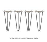 MonsterShop 4 X Hairpin Leg - 12 - Unfinished - 3 Prong - 10M