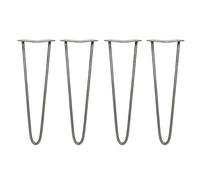 SKISKI LEGS 4 x Hairpin Legs/Hair Pin Legs Set Furniture Desk Bench Chair Table 16" 2 Prong 10mm Raw Steel & Protector Feet…
