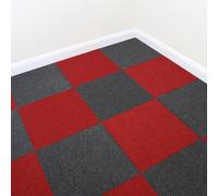Carpet Tiles Commercial Hard Wearing Heavy Duty Domestic Premium Office Home Flooring 50cm x 50cm Red Black Blue Sand Grey (Charcoal Black & Scarlet Red)