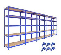 5 x T-Rax Heavy Duty Racking Units 90cm Greenhouse Shed Warehouse Garage Storage Shelving Blue Bays Shelves Metal Utility Racks Steel