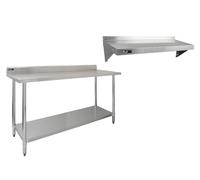 Monstershop 6Ft Stainless Steel Catering Bench & 2 X Wall Mounted Shelves In Silver Silver