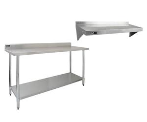 Monstershop 6Ft Stainless Steel Catering Bench & 2 X Wall Mounted Shelves In Silver Silver