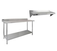 Stainless Steel Catering Bench & Wall Shelves Commercial Kitchen Work Prep Table